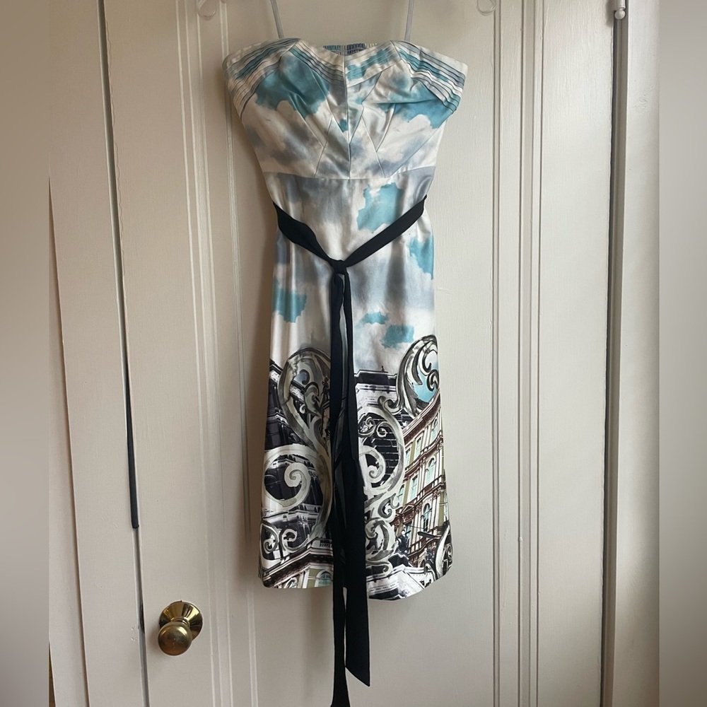 Moulinette Soeurs strapless dress, size 0, cityscape print.
